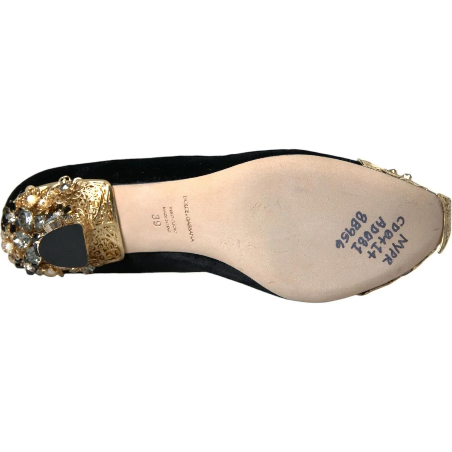 Dolce & Gabbana Black Velvet Embellished Heels Pumps Shoes