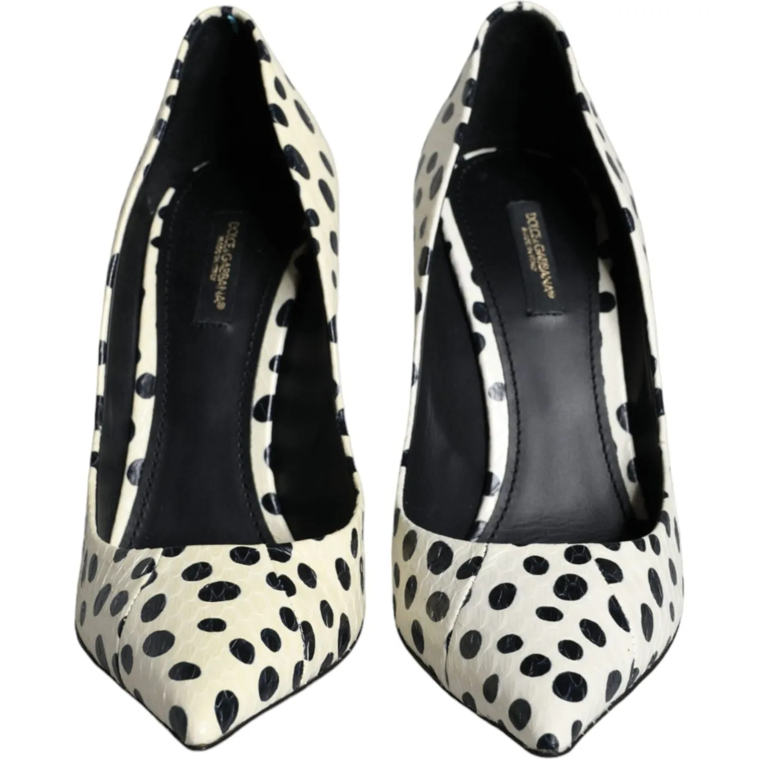 Dolce & Gabbana Black White Polka Dot Leather Pumps Shoes