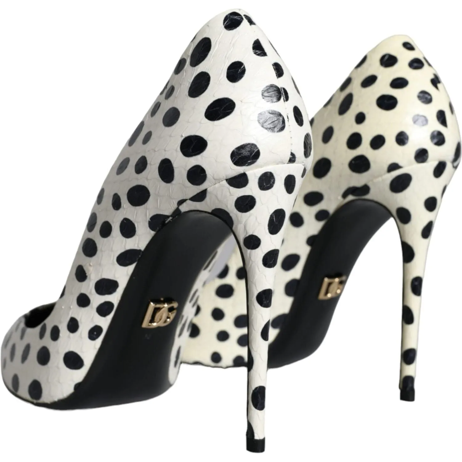 Dolce & Gabbana Black White Polka Dot Leather Pumps Shoes