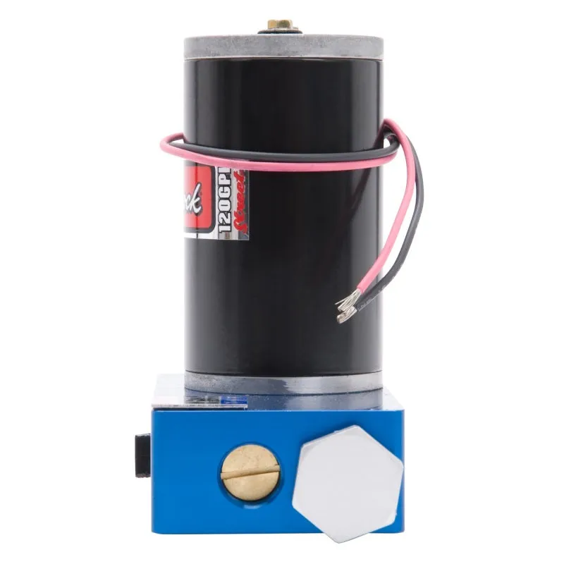 Edelbrock Quite-Flo Electric Fuel Pump 120 gph at 6.5 psi Preset 3/8" NPT Inlet/Outlet Aluminum - Blue Anodize