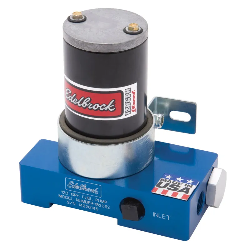 Edelbrock Quite-Flo Electric Fuel Pump 120 gph at 6.5 psi Preset 3/8" NPT Inlet/Outlet Aluminum - Blue Anodize