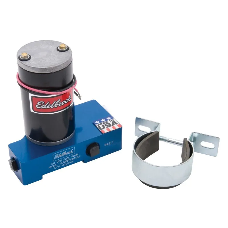 Edelbrock Quite-Flo Electric Fuel Pump 120 gph at 6.5 psi Preset 3/8" NPT Inlet/Outlet Aluminum - Blue Anodize