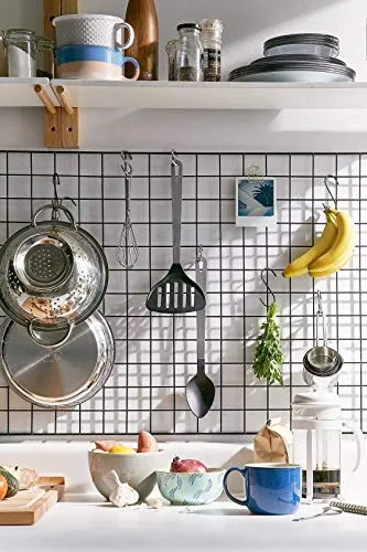 Em & Lee Wire Photo Grid Panel-Wall Storage- Metal Display Organizer- Modern Clean Kitchen Rack-Black Office Decor- Hanging Tool Board