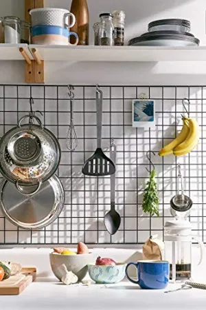 Em & Lee Wire Photo Grid Panel-Wall Storage- Metal Display Organizer- Modern Clean Kitchen Rack-Black Office Decor- Hanging Tool Board