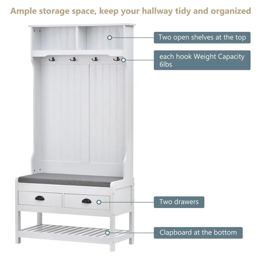 Entryway Hall Tree with Coat Rack & Shoe Bench / 3-in-1 Storage Bench with 2 Drawers, 4 Hooks & Shoe Storage Shelves