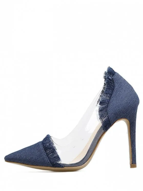 Fashion Stiletto Heel Fringe Denim Pumps