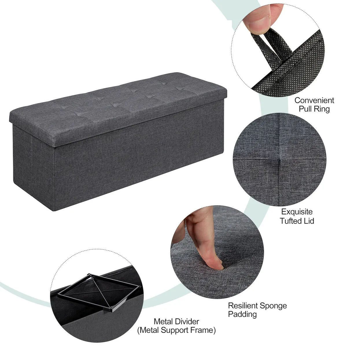 Folding Storage Ottoman Bench with Lid for Hallway-Grey
