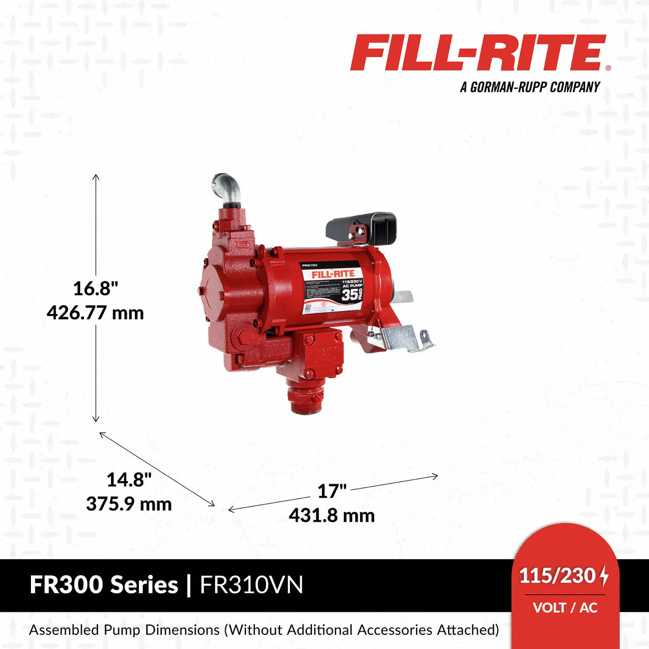 FR310VB FILLRITE  115 VOLT HI SPEED PUMP WITH 1"X18' HOSE & AUTO NOZZLE (NO METER)