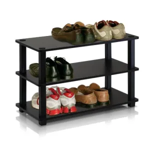 Furinno 13080EX/BK Turn-S-Tube 3-Tier Shoe Rack, Espresso/Black