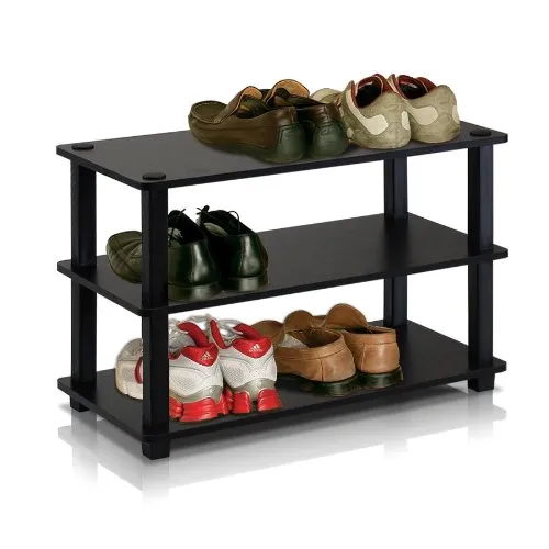 Furinno 13080EX/BK Turn-S-Tube 3-Tier Shoe Rack, Espresso/Black