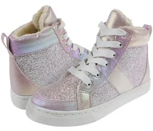 Girls Iridescent Faux Leather Lined High-Top Sneaker