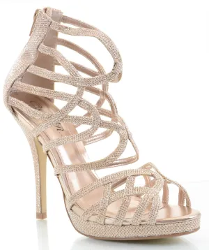 Glitter Mesh Caged Strappy Open Toe Stiletto Party Sandal Heels