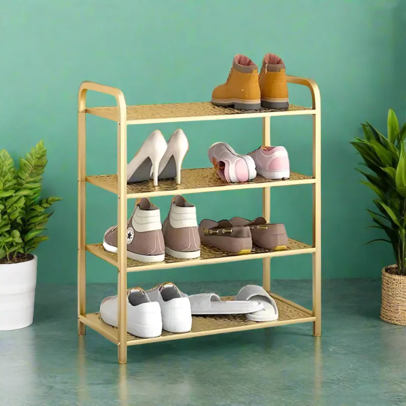 Gold Metallic Shoe Rack for Entryway