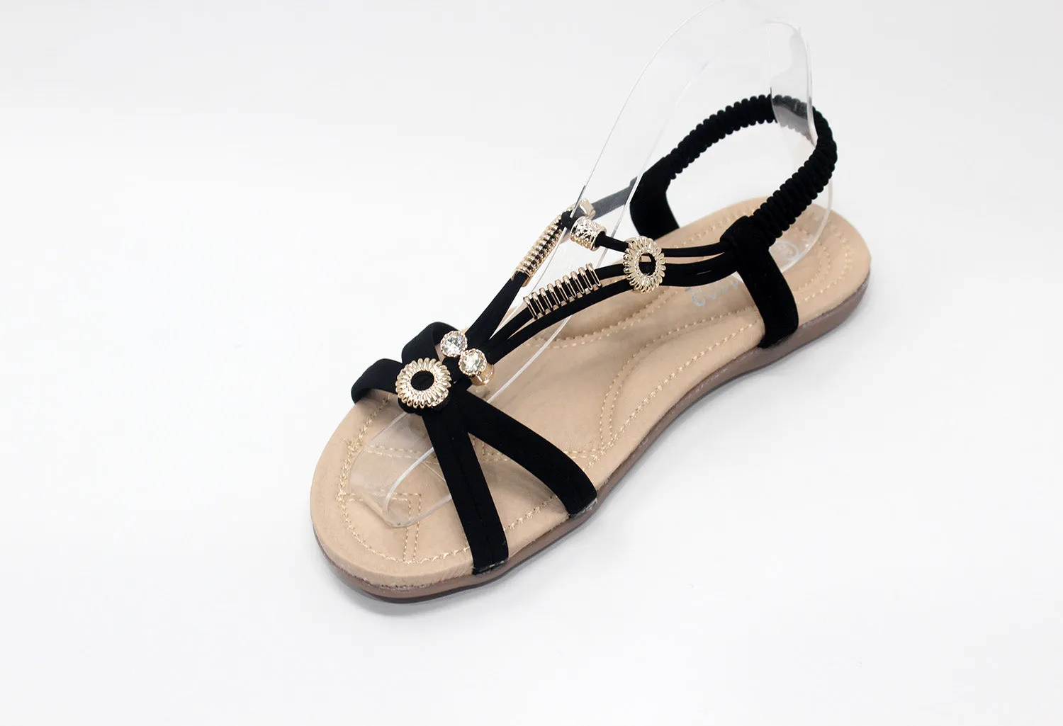 Gold Studded Sandal in Black