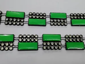 Green Rectangular Stone Studded Plastic Lace with Enamel Fill- 18x23 mm