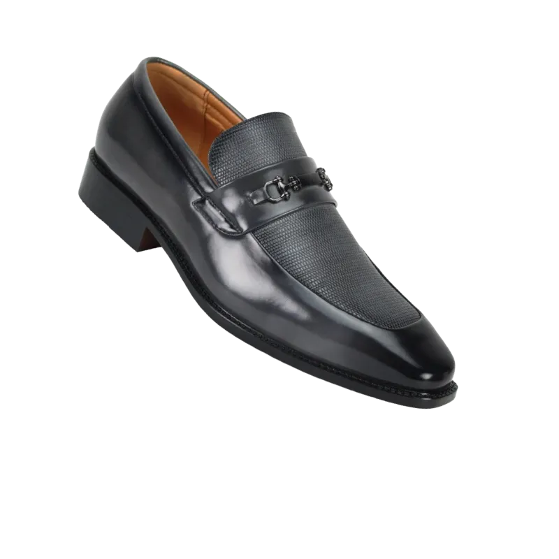 Grey Men's Slip On Dress Shoes Silver Buckle