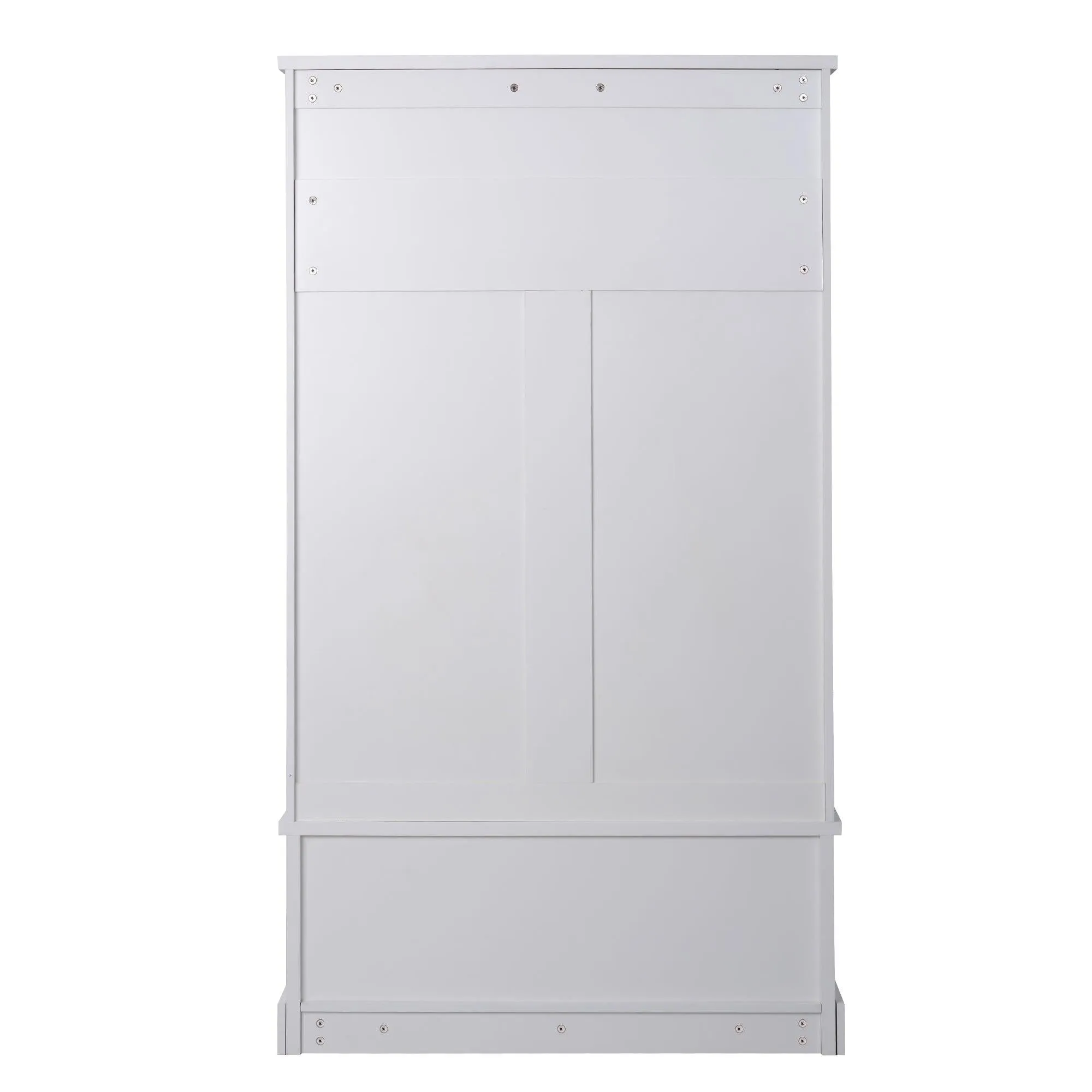 Hall Tree Entryway Bench with Shelves Cabinet and Four Hooks, 3-in-1 Design, White