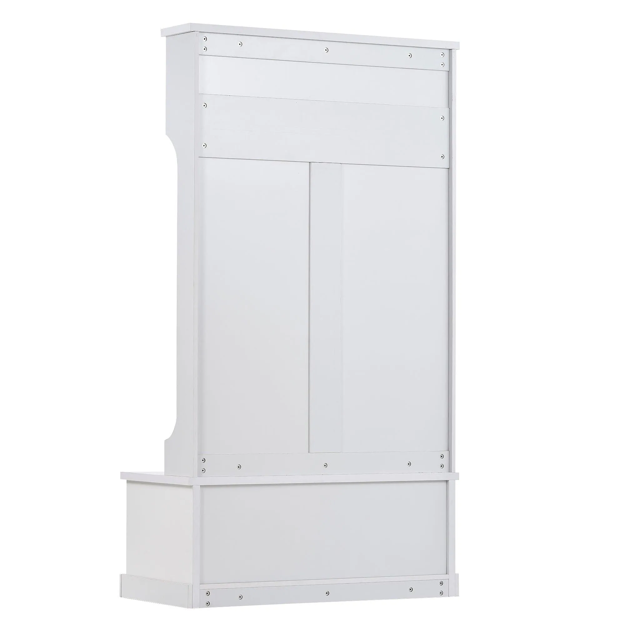 Hall Tree Entryway Bench with Shelves Cabinet and Four Hooks, 3-in-1 Design, White