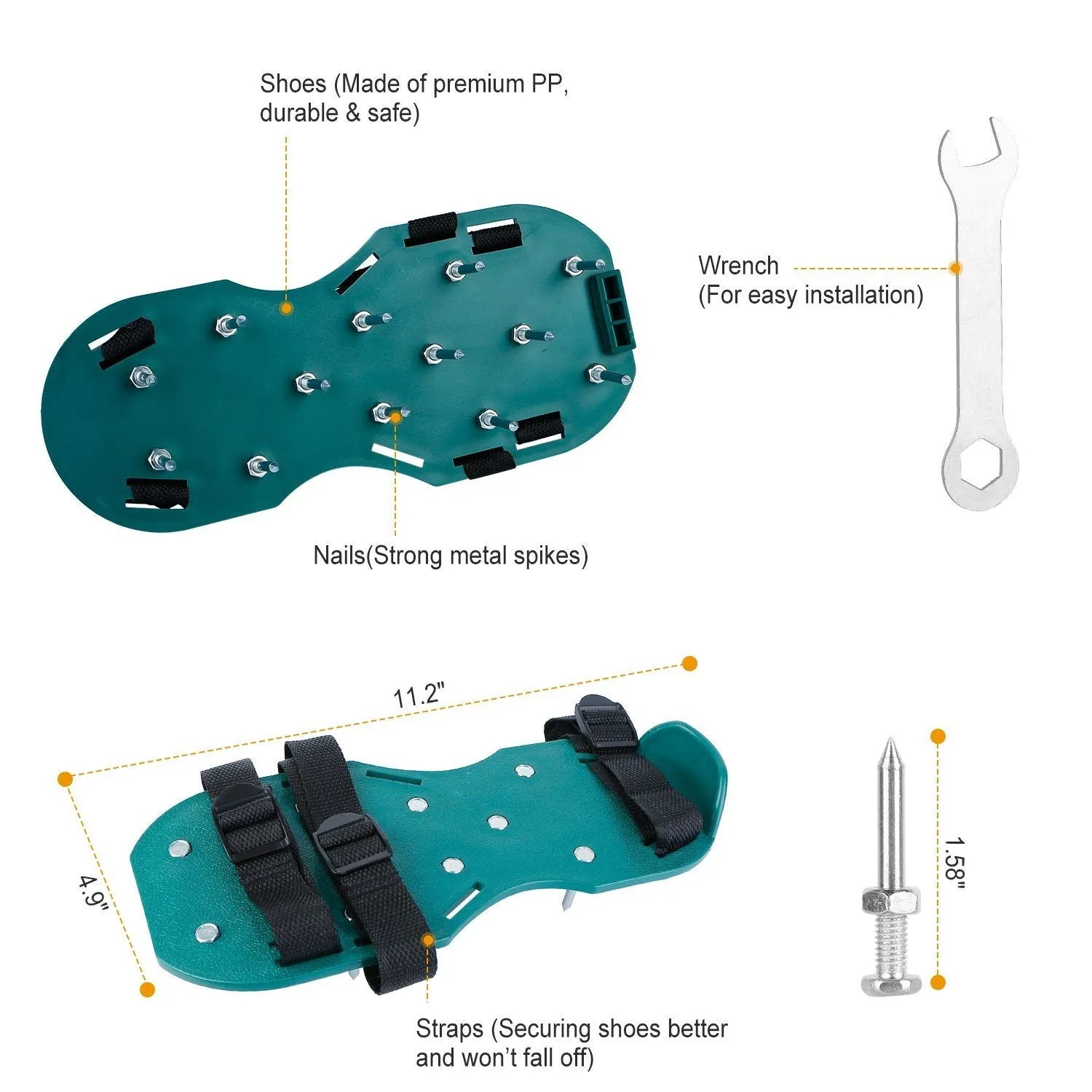 Heavy Duty Lawn Aerator Shoes with Adjustable Straps