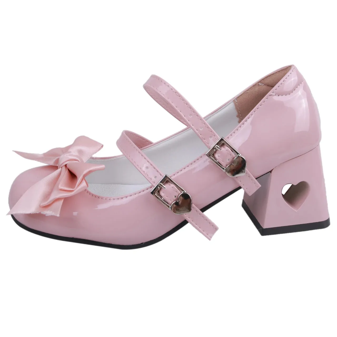 Hnzxzm Patent Leather High Heels Pumps Women Sweet Pink Bowknot Cosplay Lolita Shoes Woman Bride Wedding Buckle Strap Mary Jane Pumps