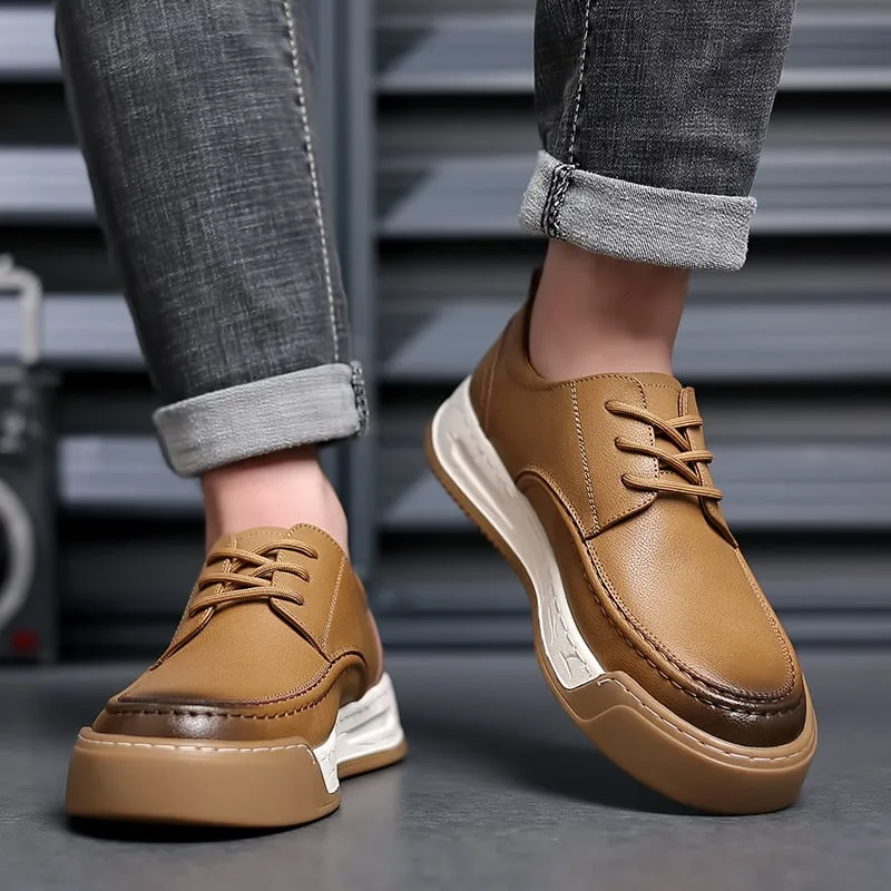 Hnzxzm Spring/fall High quality casual shoes men's luxury board shoes leisure shoes brown lace-up sneakers men's driving shoes Moccasin