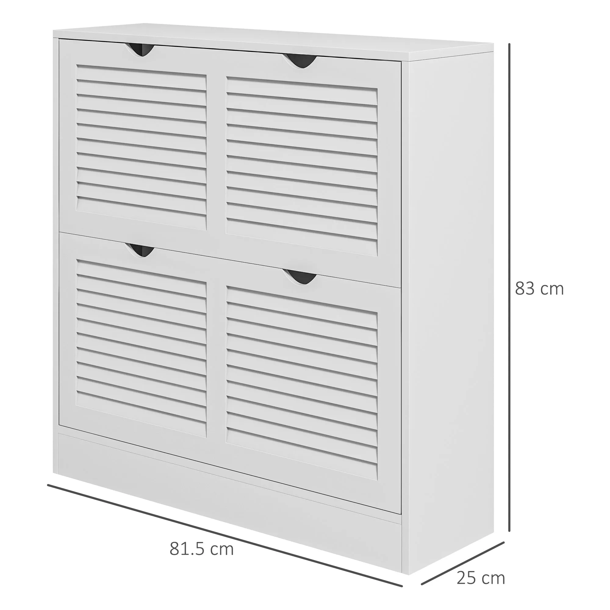 HOMCOM 2 Drawers Entryway Shoe Cabinet, Narrow Shoe Storage Cabinet with 2 Flip Drawers, Louvred Door Design and Adjustable Shelves for 16 Pairs of Shoes, White