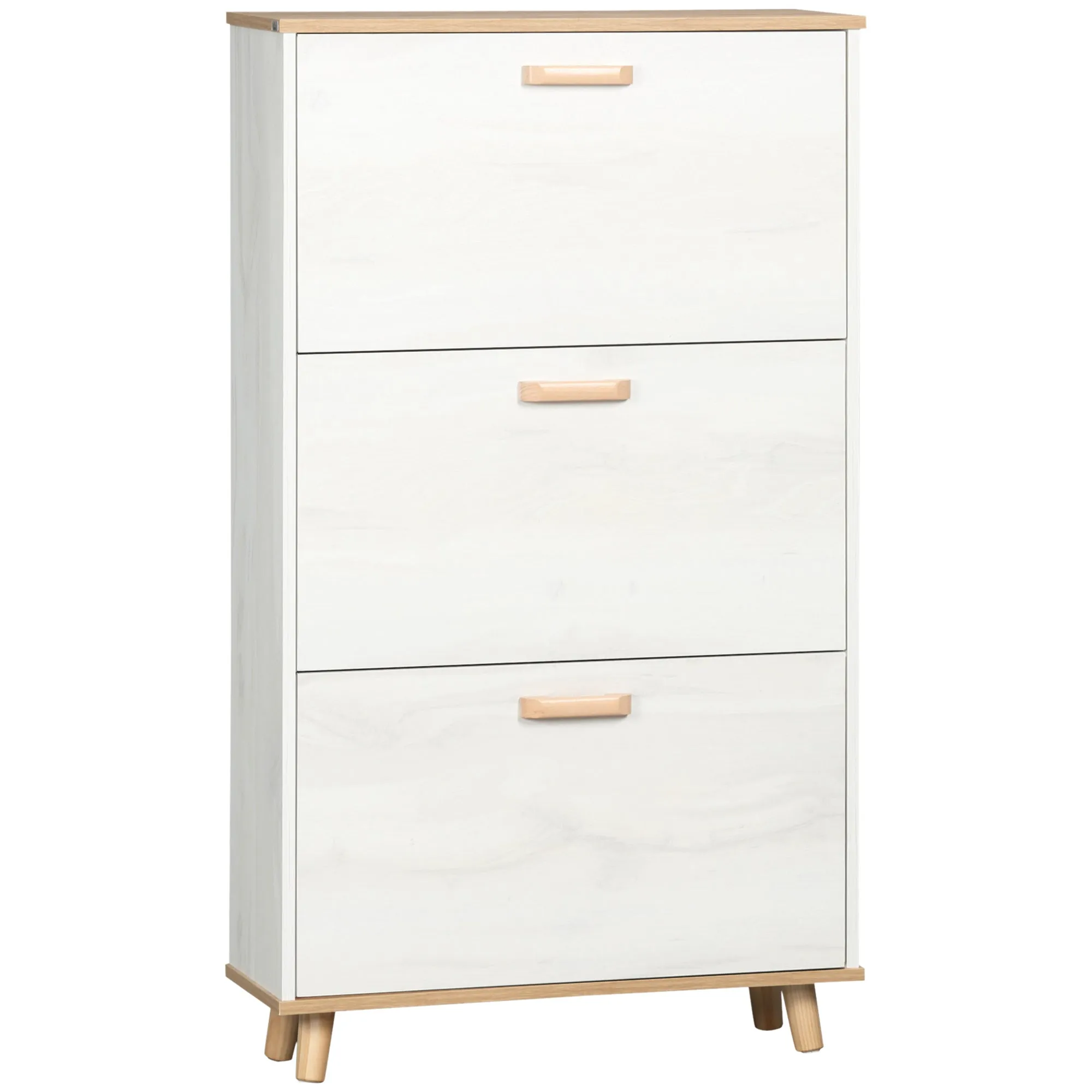 HOMCOM Narrow Shoe Cabinet, Slim Shoe Storage Cabinet with 3 Flip Drawers and Adjustable Shelves, 12 Pair of Shoes Organizer for Hallway, Entryway, Cream White