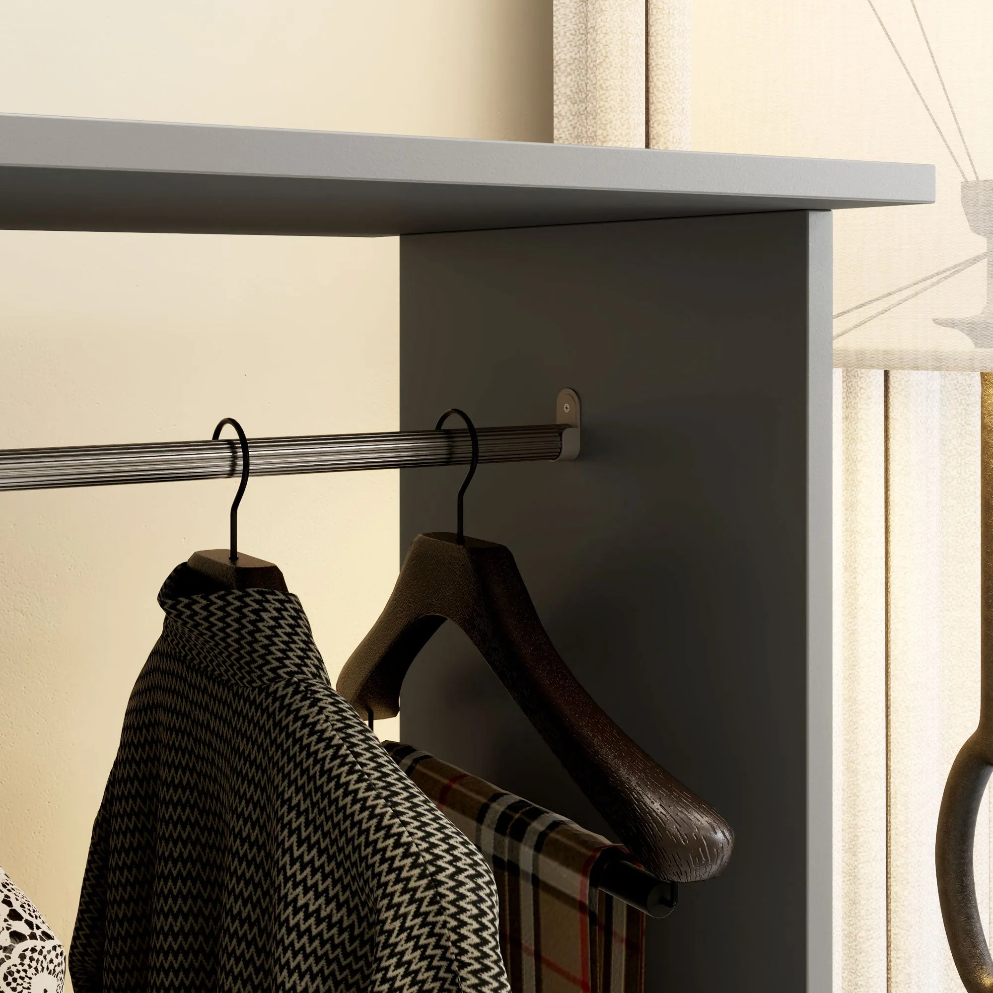 HOMCOM Open Wardrobe Double Mobile Storage Shelves Organizer W/6 Wheels-Grey