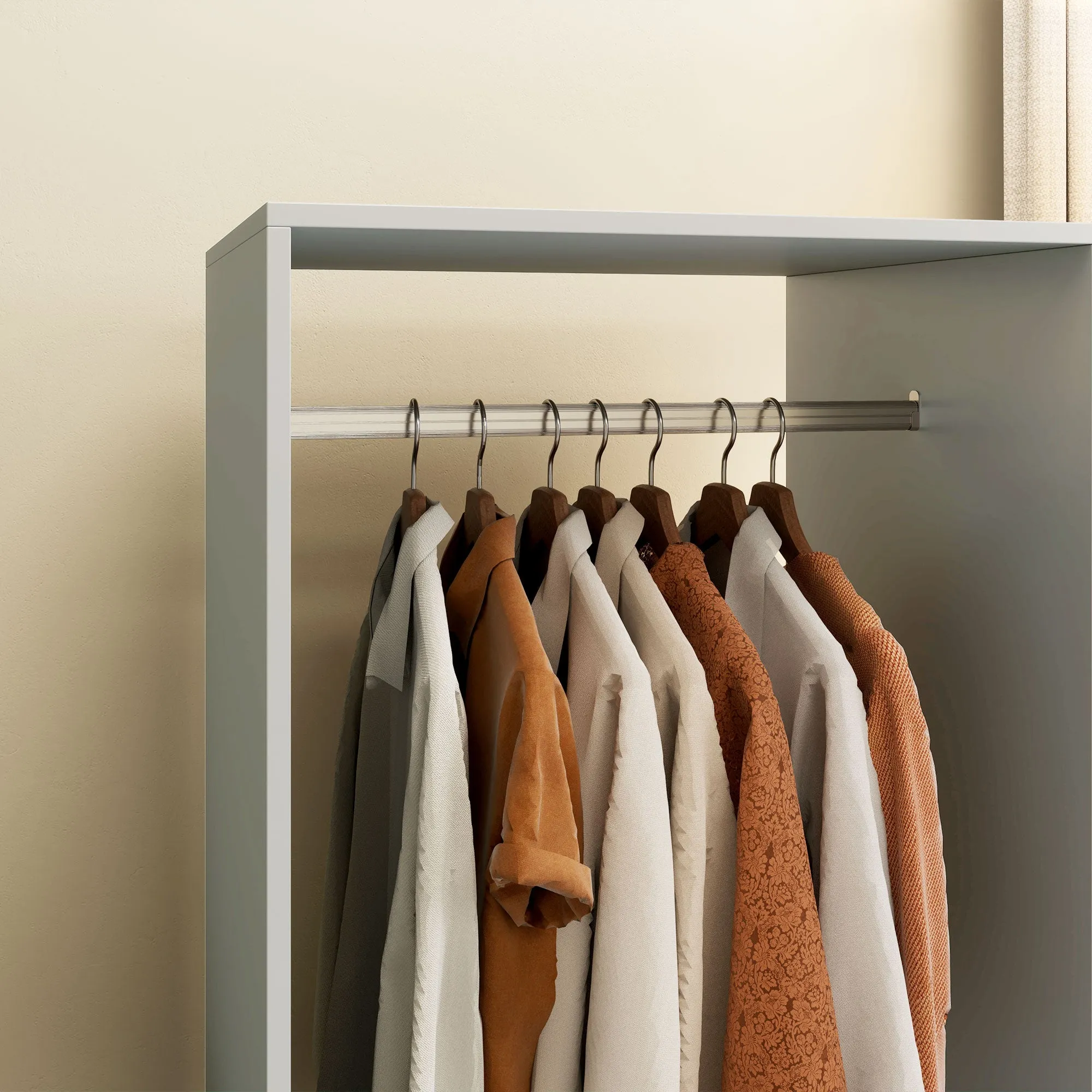 HOMCOM Open Wardrobe on Wheels, Bedroom Wardrobe with Clothes Hanging Rail, 2 Storage Shelves, Mobile Garment Rack for Cloakroom, Hallway, Grey
