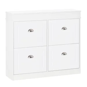 HOMCOM Shoe Cabinet with 4 Flip Drawers Wood Tipping Bucket Narrow Storage Cupboard with Adjustable Shelf Hall Organizer for Entrance Foyer White