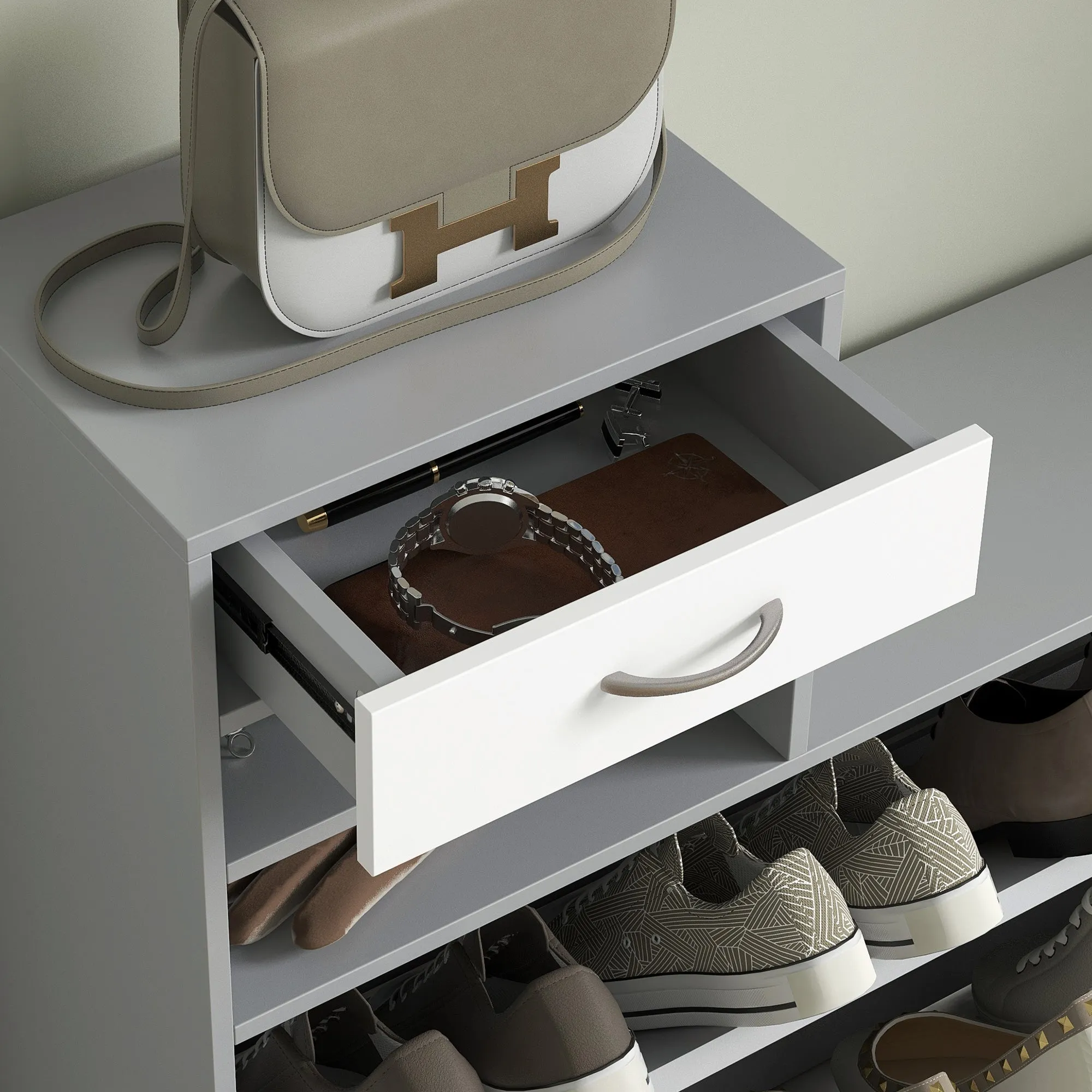 HOMCOM Three-in-One Hallway Storage Set - Grey/White