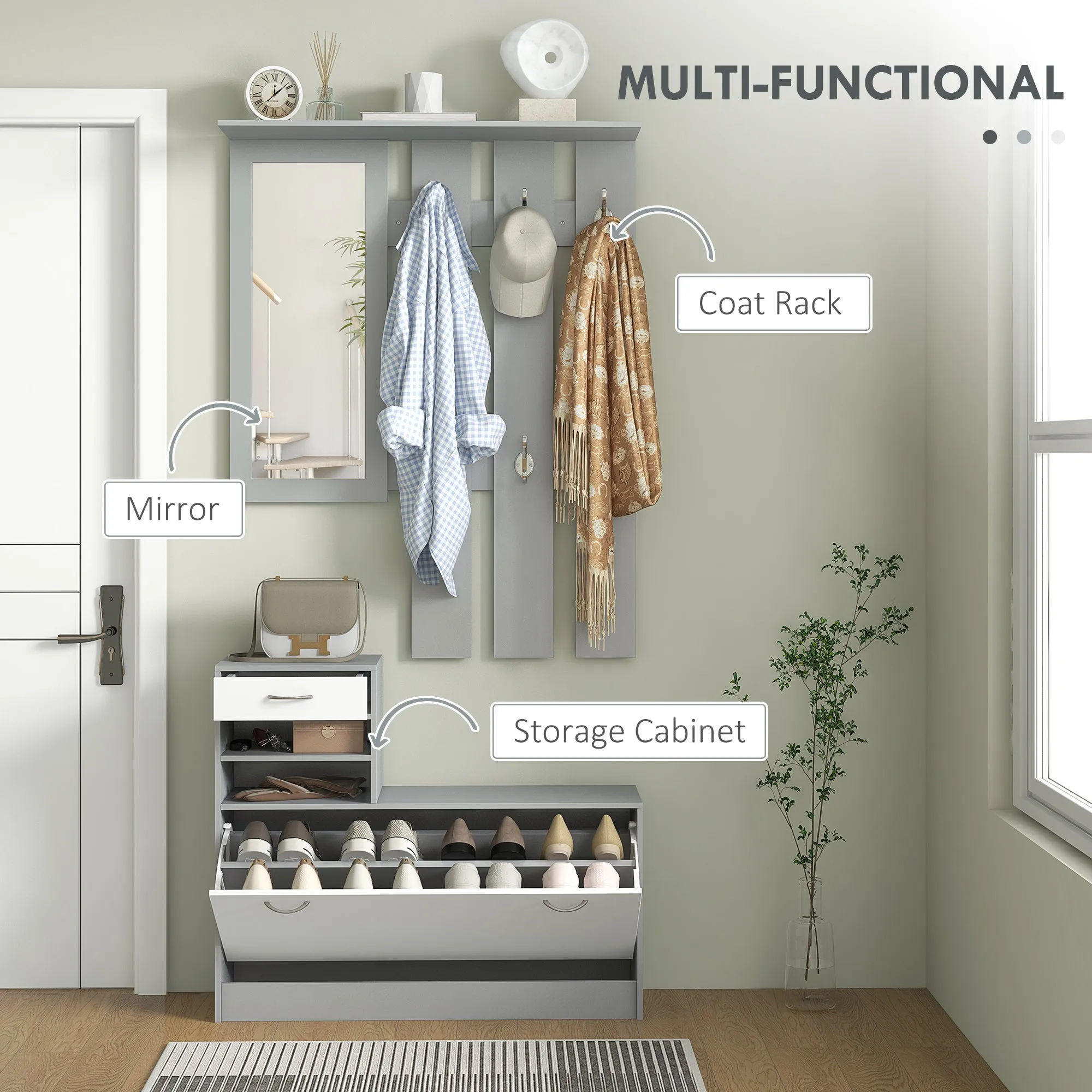 HOMCOM Three-in-One Hallway Storage Set - Grey/White
