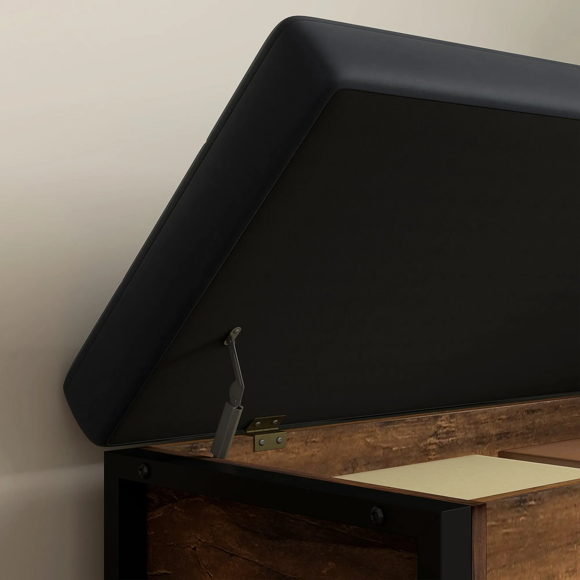 Industrial Entrance Shoe Bench with Hidden Shelf, Chipboard and Steel, 100x40x50 cm, Brown and Black