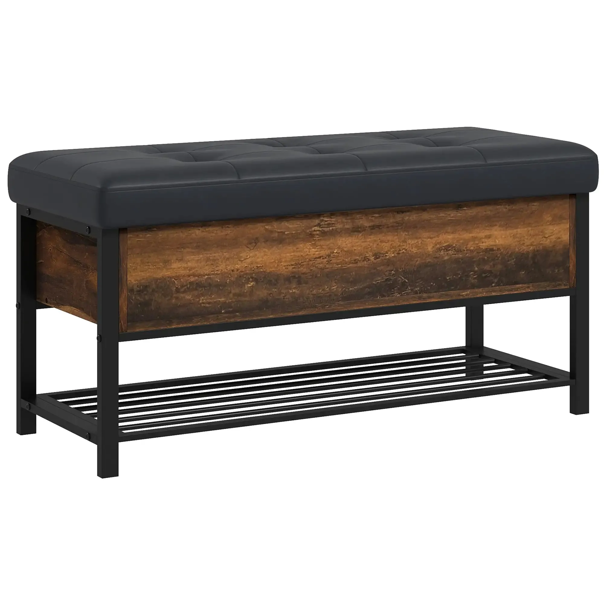Industrial Entrance Shoe Bench with Hidden Shelf, Chipboard and Steel, 100x40x50 cm, Brown and Black