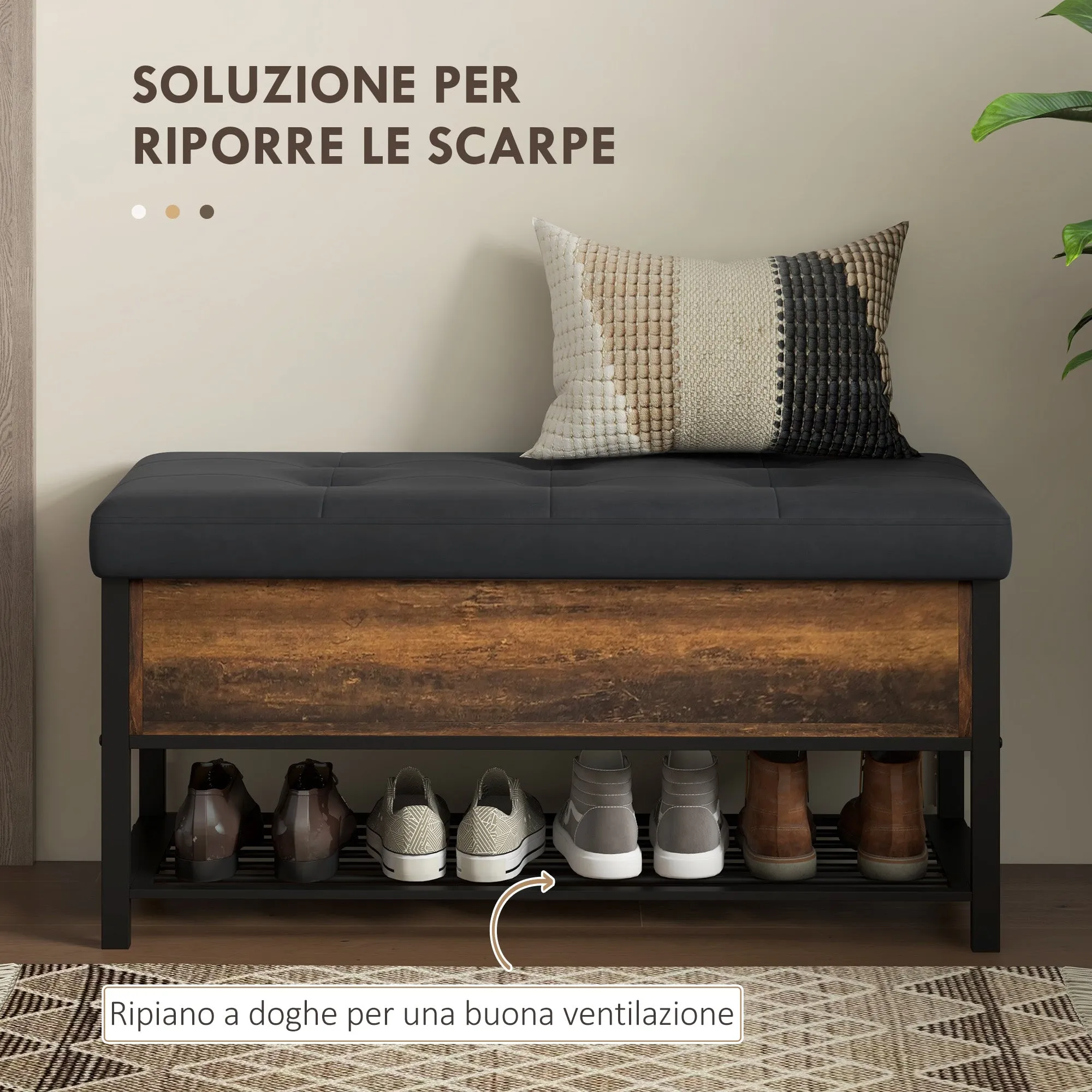 Industrial Entrance Shoe Bench with Hidden Shelf, Chipboard and Steel, 100x40x50 cm, Brown and Black