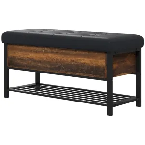 Industrial Entrance Shoe Bench with Hidden Shelf, Chipboard and Steel, 100x40x50 cm, Brown and Black