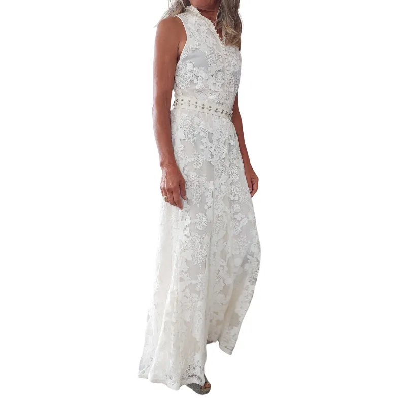 Ivory lace formal/ball dress, size 10-HIRE ONLY, includes belt & heels