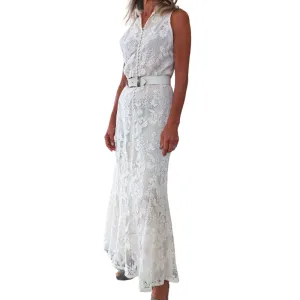 Ivory lace formal/ball dress, size 10-HIRE ONLY, includes belt & heels
