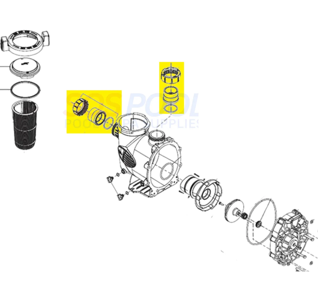 Jandy Union Tail Piece Kit For Jandy PlusHP PHPF and PHPM Pumps | 2" x 2 1/2" | Set of 2 | R0449000