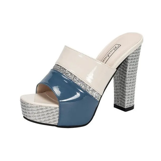 KDELY Faux Patent Leather Platform Slide Shoes