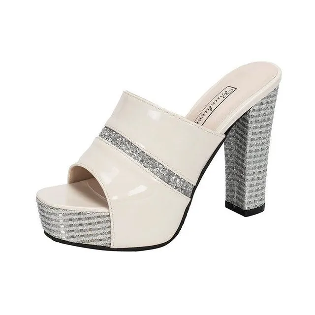 KDELY Faux Patent Leather Platform Slide Shoes