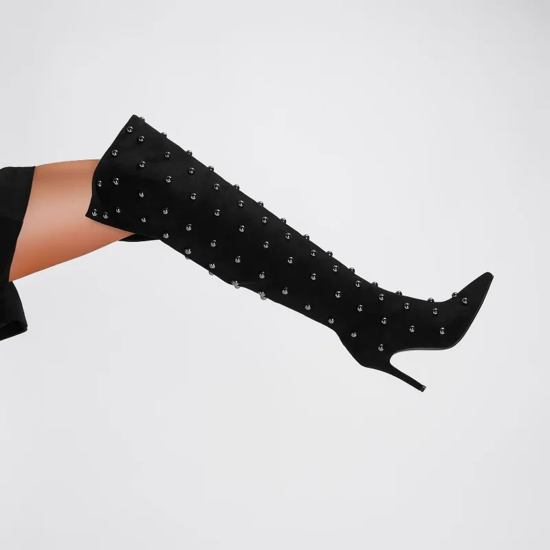 KONEU Studded High Heel Over The Knee Boots