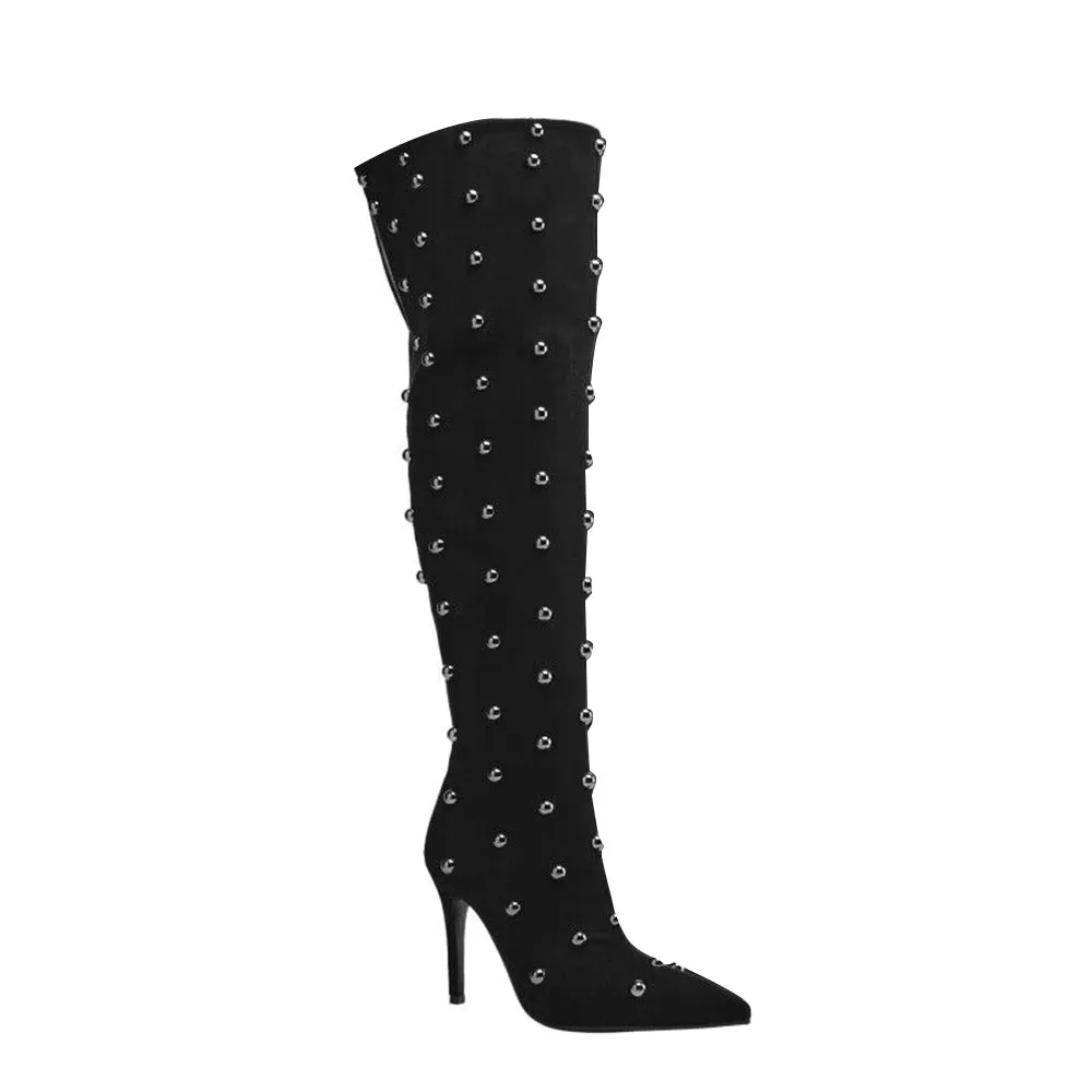 KONEU Studded High Heel Over The Knee Boots