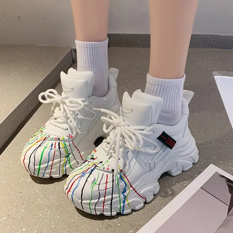 Kora Colorful Paint lines Sneakers - 3 Colors