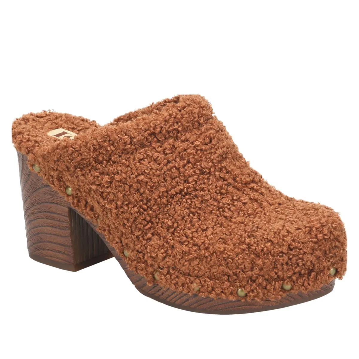 Korks by Kork Ease Studded Teddy Round Toe Block Heel Slip On Clog