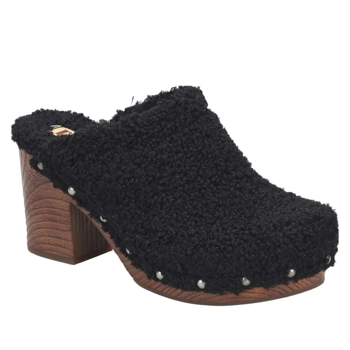 Korks by Kork Ease Studded Teddy Round Toe Block Heel Slip On Clog