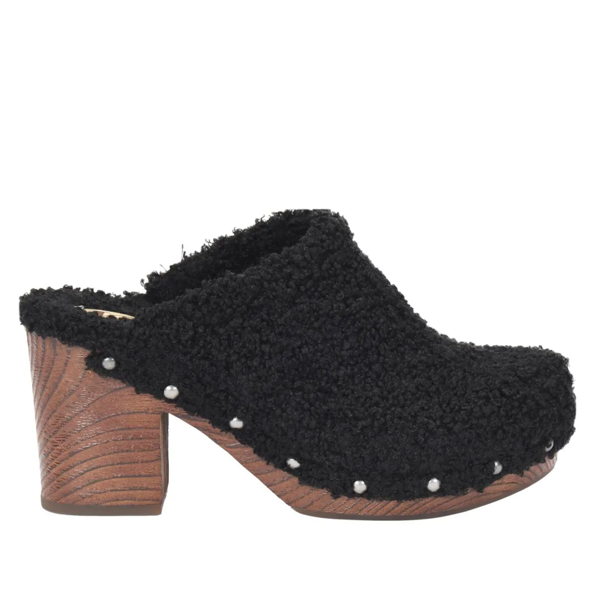 Korks by Kork Ease Studded Teddy Round Toe Block Heel Slip On Clog