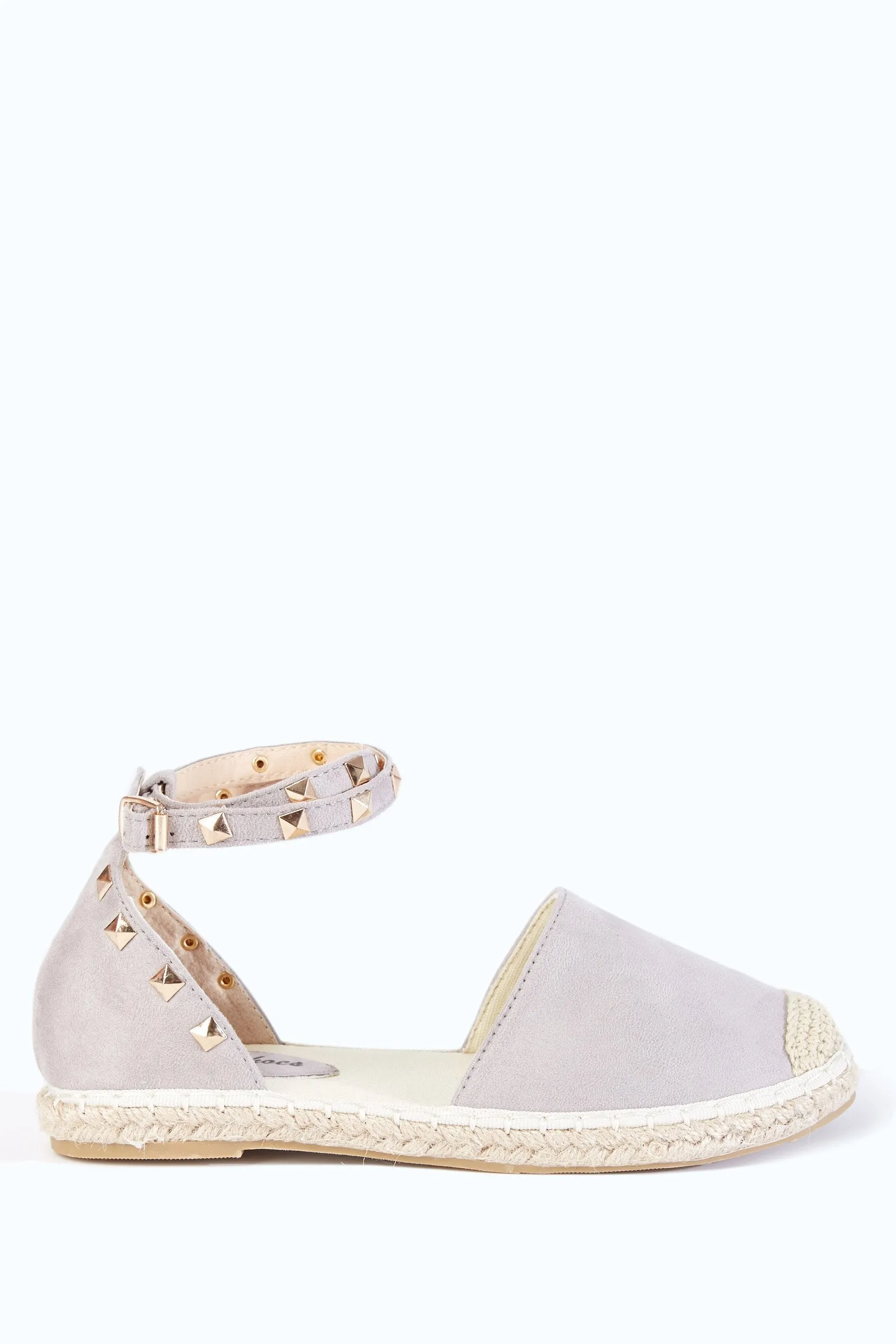 Light Grey Flat Suede Effect Studded Sandals