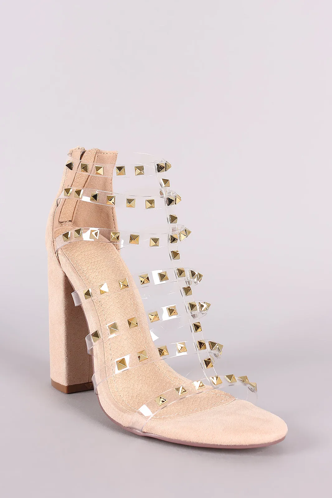 Liliana Clear Studded Straps Chunky Heel