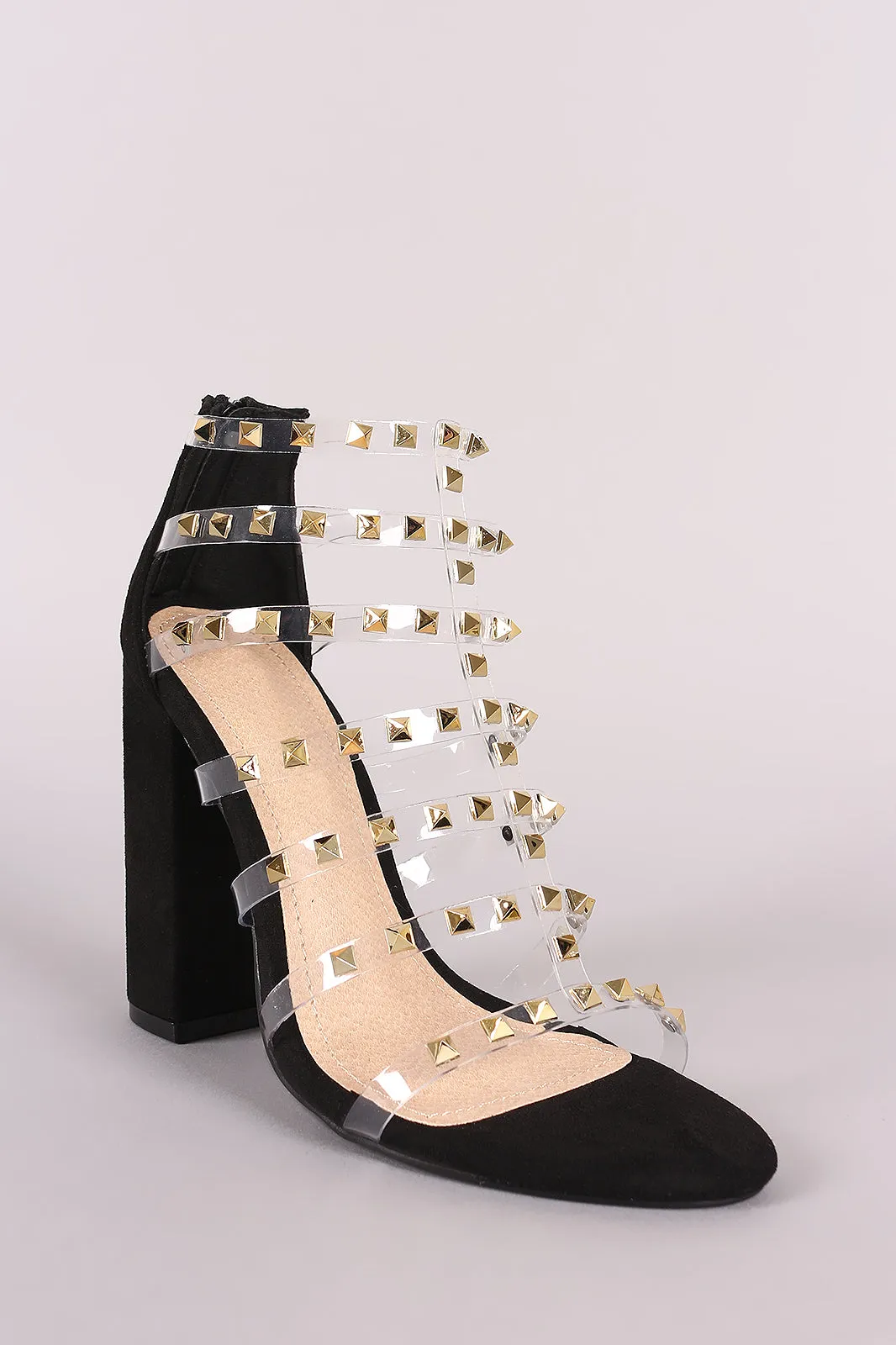 Liliana Clear Studded Straps Chunky Heel